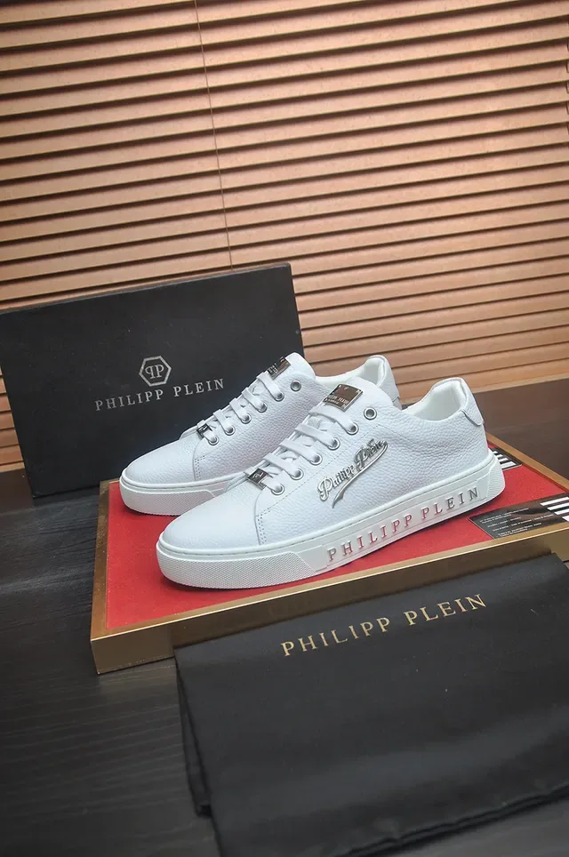 Philipp Plein Lifestyle Sneaker Blanc Argent Low-Top Cuir Granulé Supérieur Lifestyle Sneakers 4