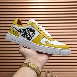 Philipp Plein Lifestyle Sneaker Yellow White Low-Top Leather Upper Lifestyle Sneakers