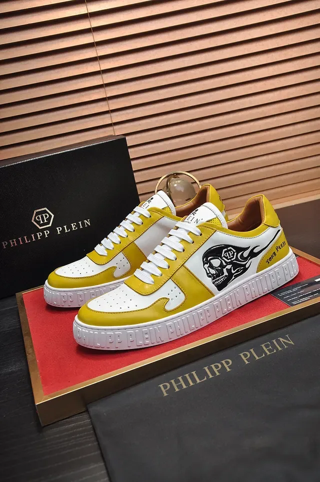 Philipp Plein Lifestyle Sneaker Jaune Blanc Low-Top Cuir Supérieur Lifestyle Sneakers 7