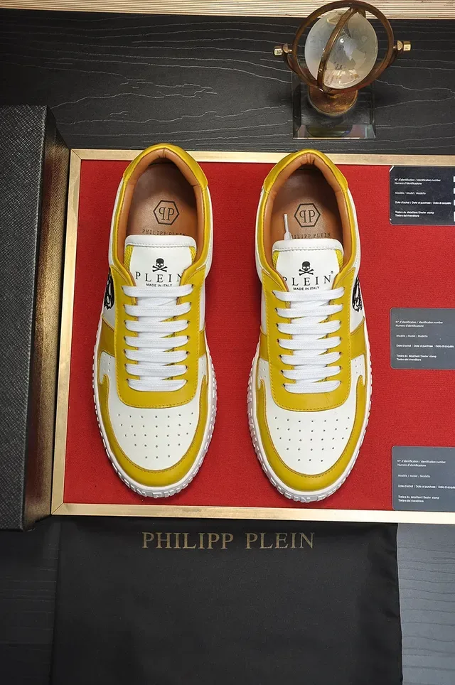 Philipp Plein Lifestyle Sneaker Jaune Blanc Low-Top Cuir Supérieur Lifestyle Sneakers 9