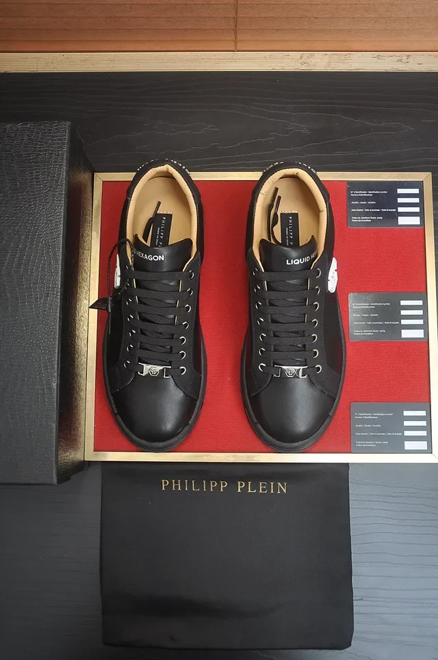 Philipp Plein साइलंट أسود بيج جلد علوي سداسي PP شعار لصق أسلوب حياة حذاء رياضي 3