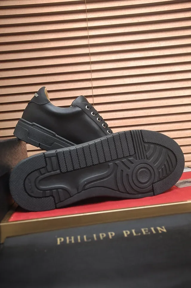 Philipp Plein साइलंट أسود بيج جلد علوي سداسي PP شعار لصق أسلوب حياة حذاء رياضي 7