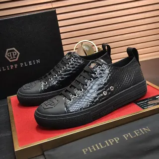 Philipp Plein Megastar Black Crocodile-Embossed Patent Leather Lifestyle Sneakers