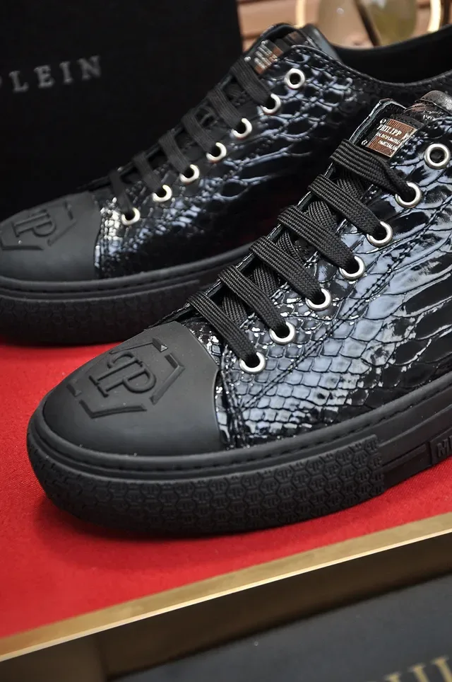 Philipp Plein Megastar Black Crocodile-Embossed Patent Leather Lifestyle Sneakers 3