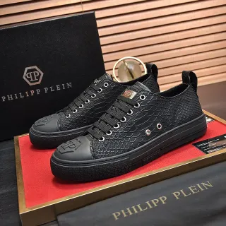 Philipp Plein Megastar 黑色蛇压花皮革生活方式运动鞋