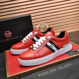 Philipp Plein Red White Leather Sole Lifestyle Sneakers
