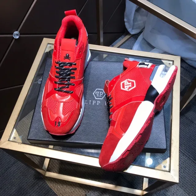Philipp Plein Sport Vermelho Preto Sola Malha e Recobrimento Sintético Tênis Chunky 7
