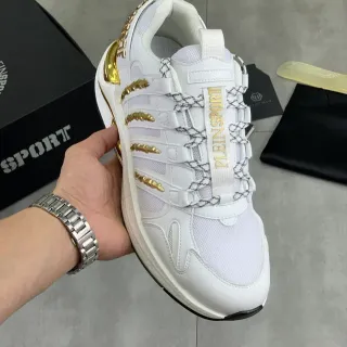 Philipp Plein Sport White and Gold Spiked Lifestyle Sneakers