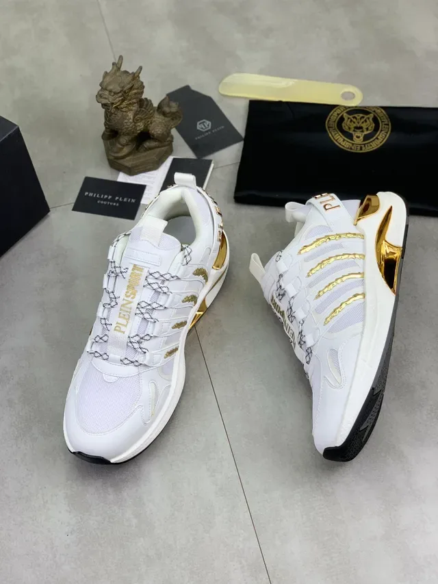 Philipp Plein Sport White and Gold Spiked Lifestyle Sneakers 3