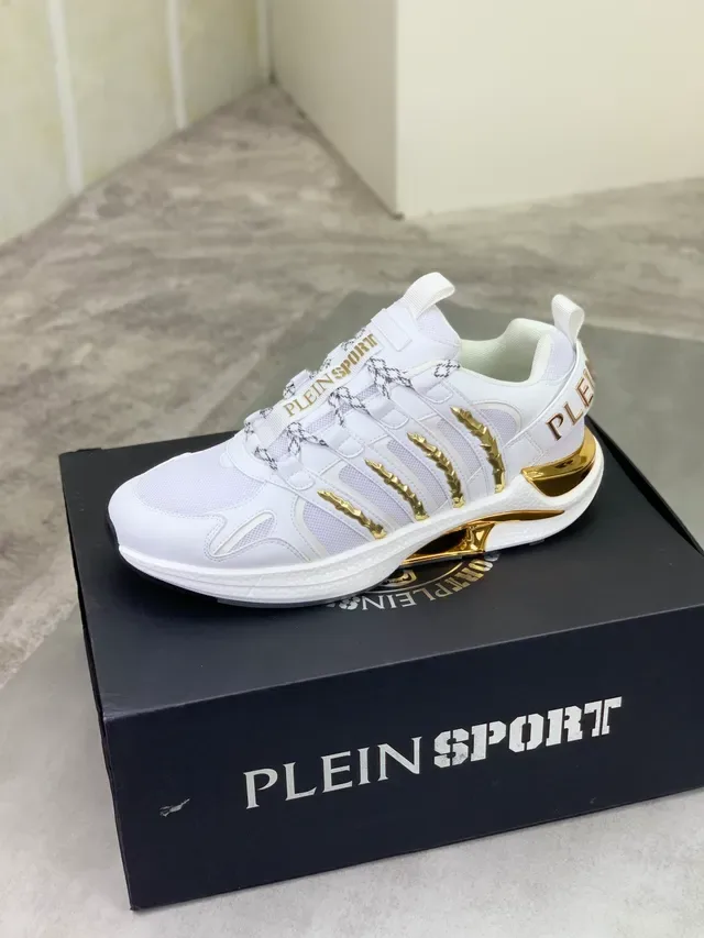 Philipp Plein Sport White and Gold Spiked Lifestyle Sneakers 6