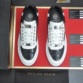 Philipp Plein White and Black Leather Lifestyle Sneakers