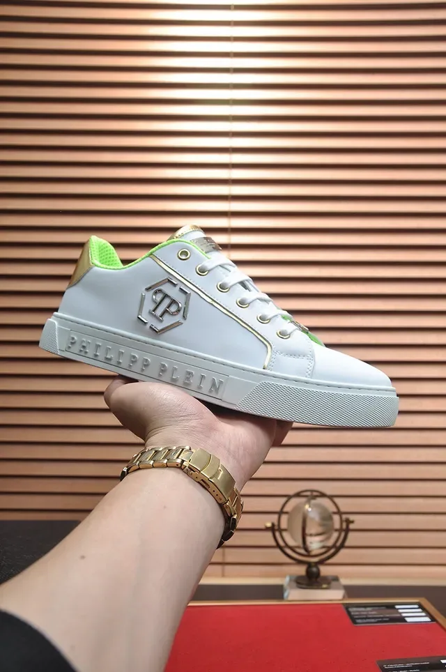 Philipp Plein Blanc et Vert Néon Cuir Lifestyle Sneakers 2