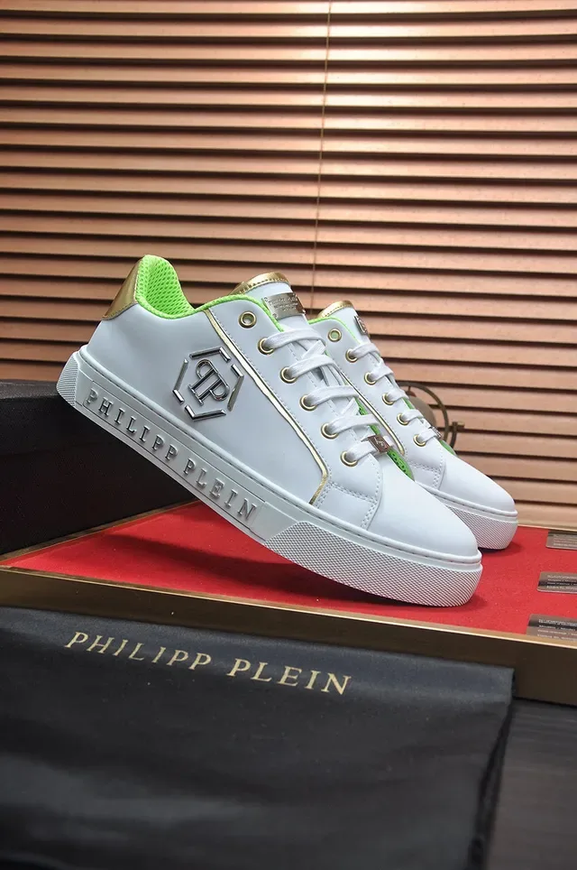 Philipp Plein Blanc et Vert Néon Cuir Lifestyle Sneakers 3