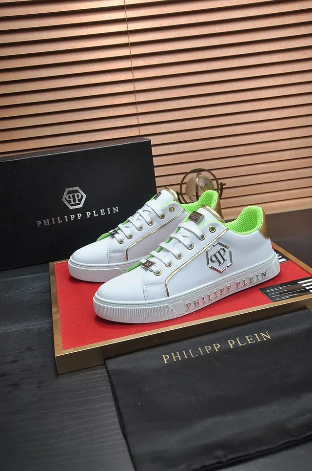 Philipp Plein Blanc et Vert Néon Cuir Lifestyle Sneakers 4