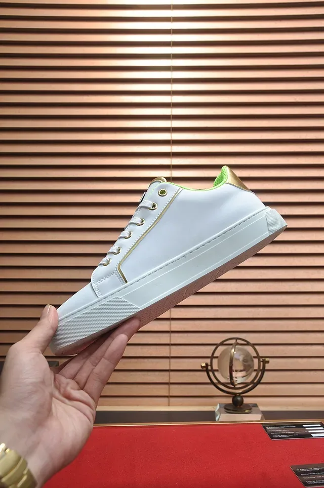 Philipp Plein Blanc et Vert Néon Cuir Lifestyle Sneakers 5