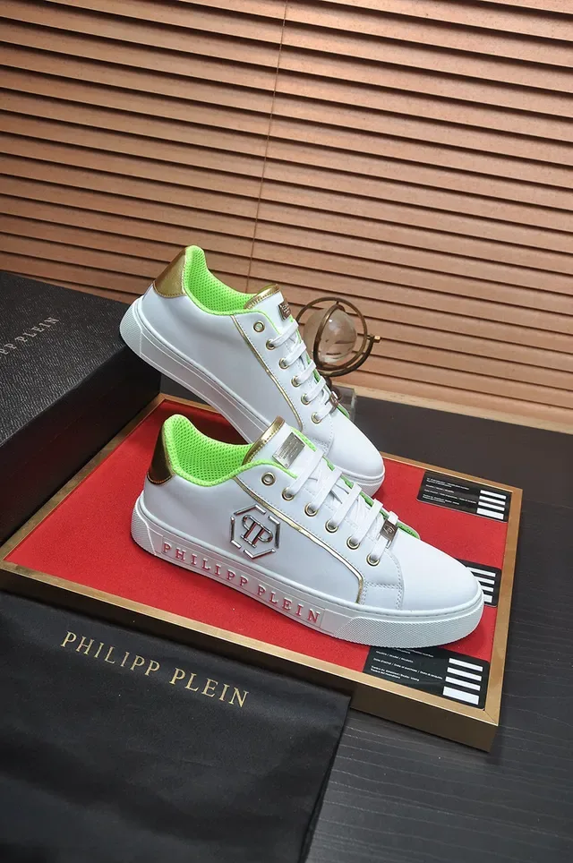 Philipp Plein Blanc et Vert Néon Cuir Lifestyle Sneakers 6