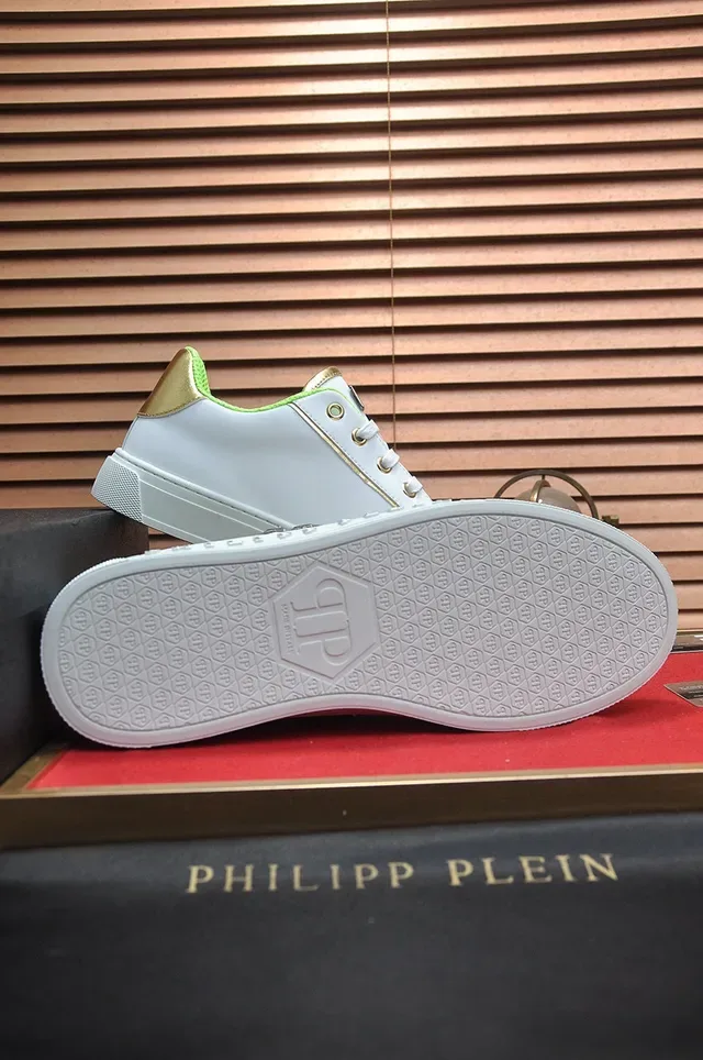 Philipp Plein Blanc et Vert Néon Cuir Lifestyle Sneakers 7