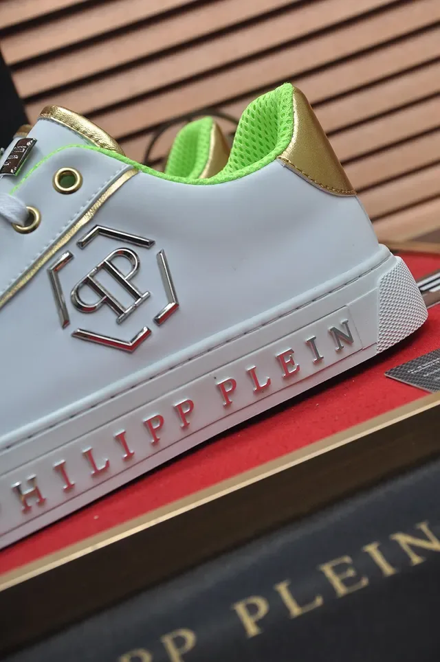 Philipp Plein Blanc et Vert Néon Cuir Lifestyle Sneakers 9