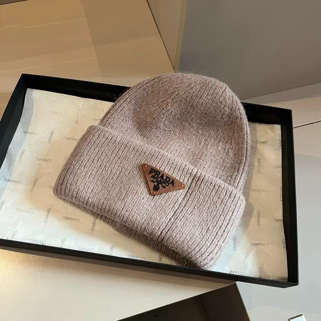 Prada Beige Brown Ribbed Knit Folded Cuff Beanie 8