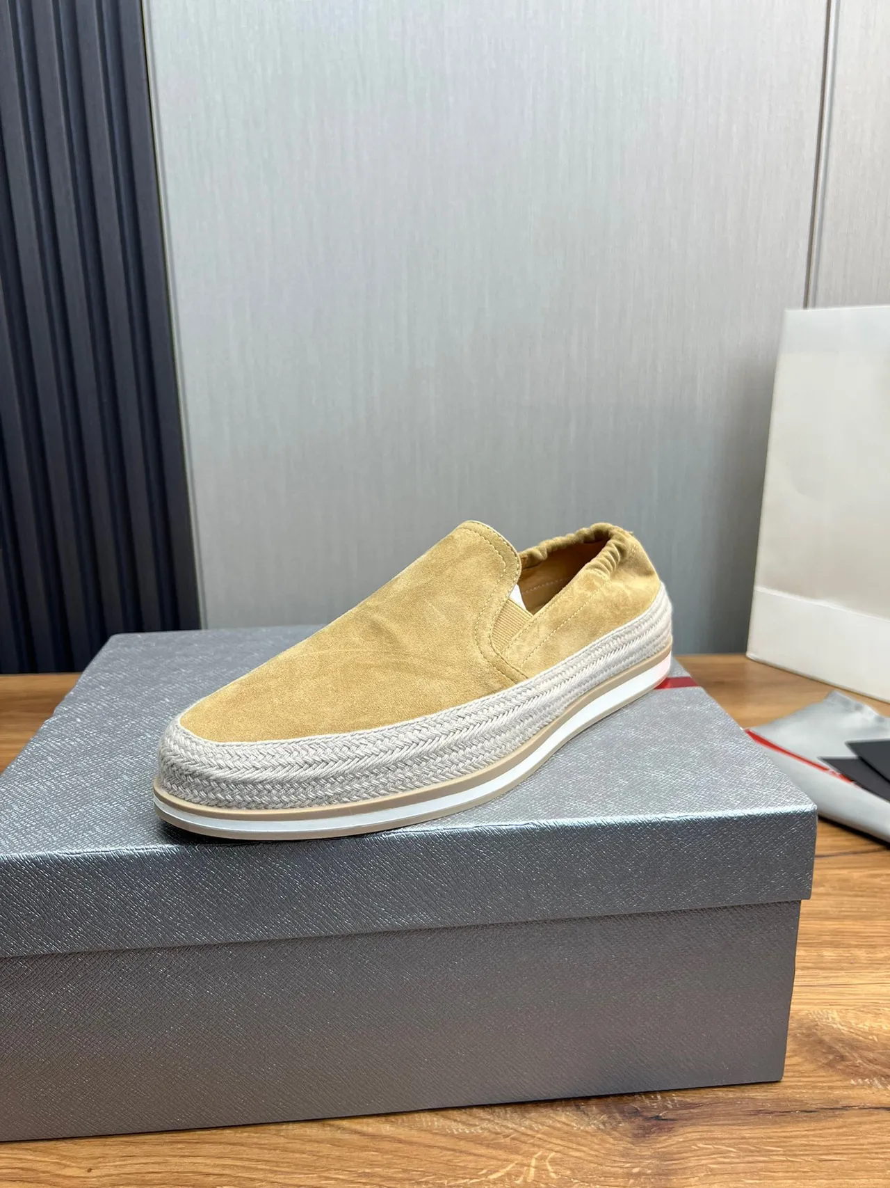 Prada Beige White Suede Upper Elasticated Collar Casual Shoes 2