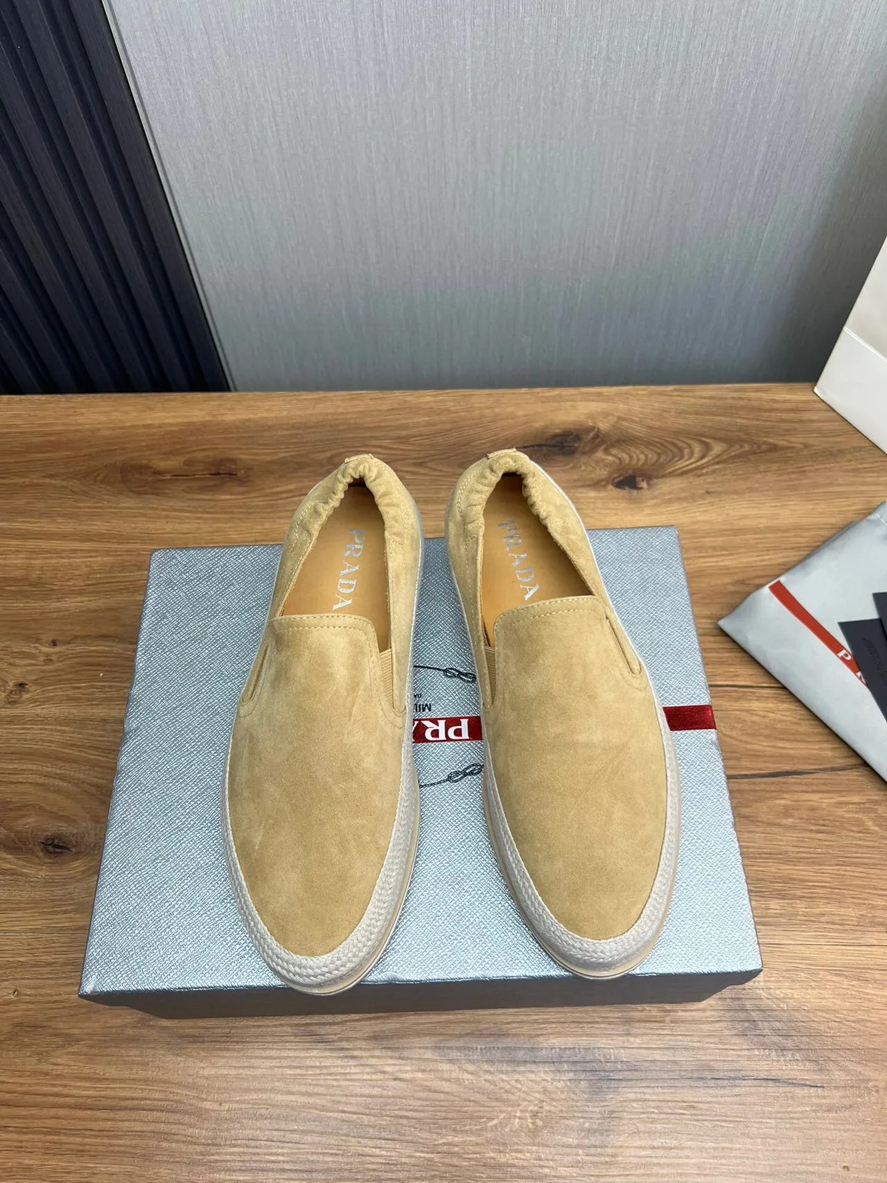 Prada Beige White Suede Upper Elasticated Collar Casual Shoes 3