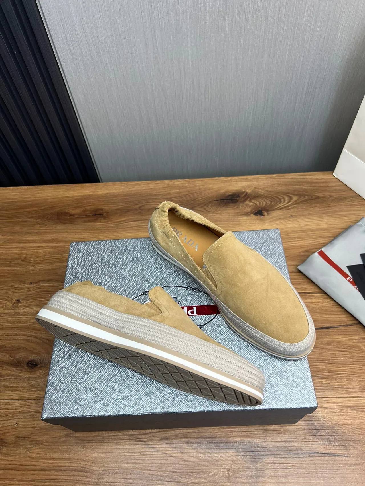 Prada Beige White Suede Upper Elasticated Collar Casual Shoes 7