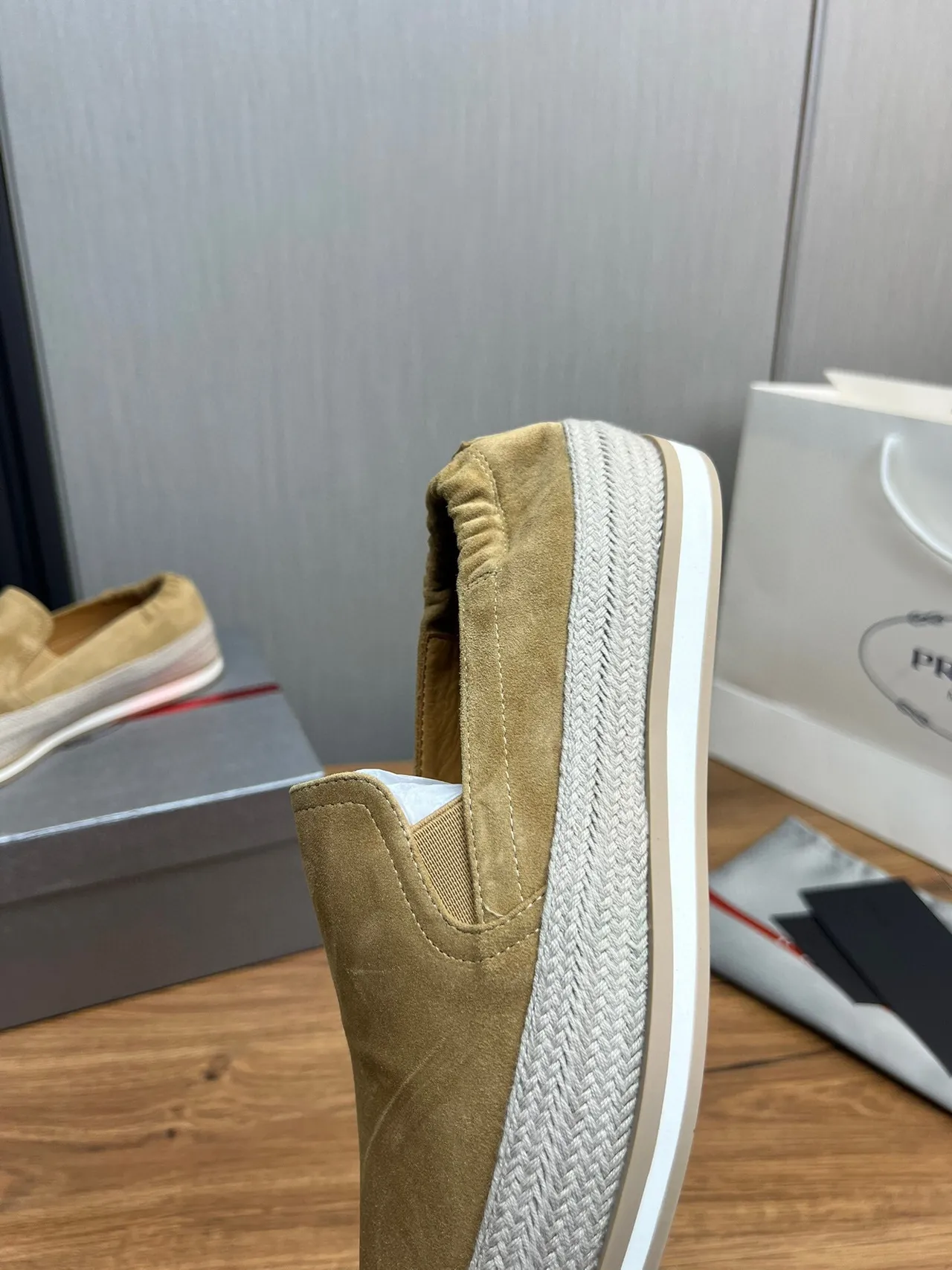 Prada Beige White Suede Upper Elasticated Collar Casual Shoes 8