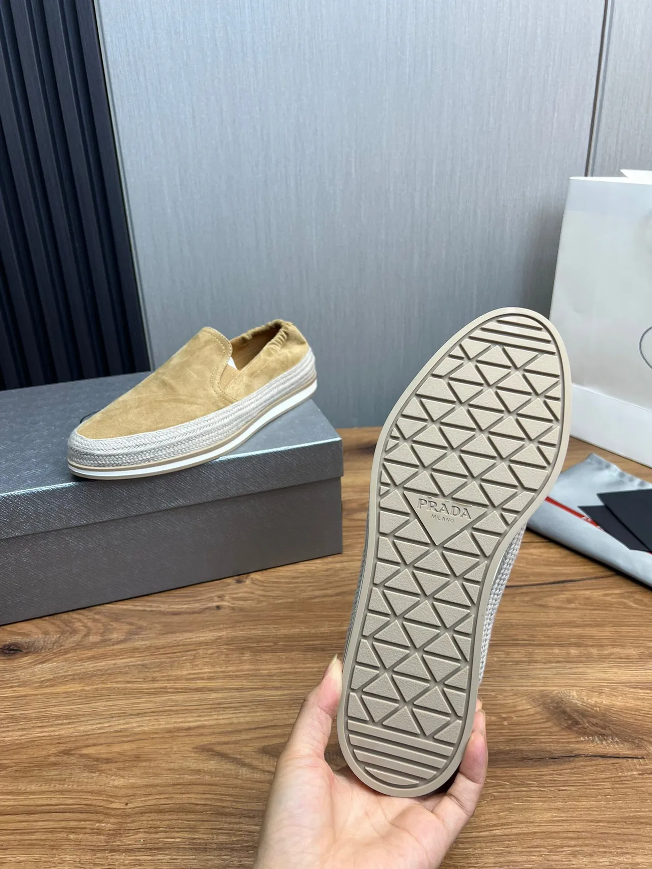 Prada Beige White Suede Upper Elasticated Collar Casual Shoes 9
