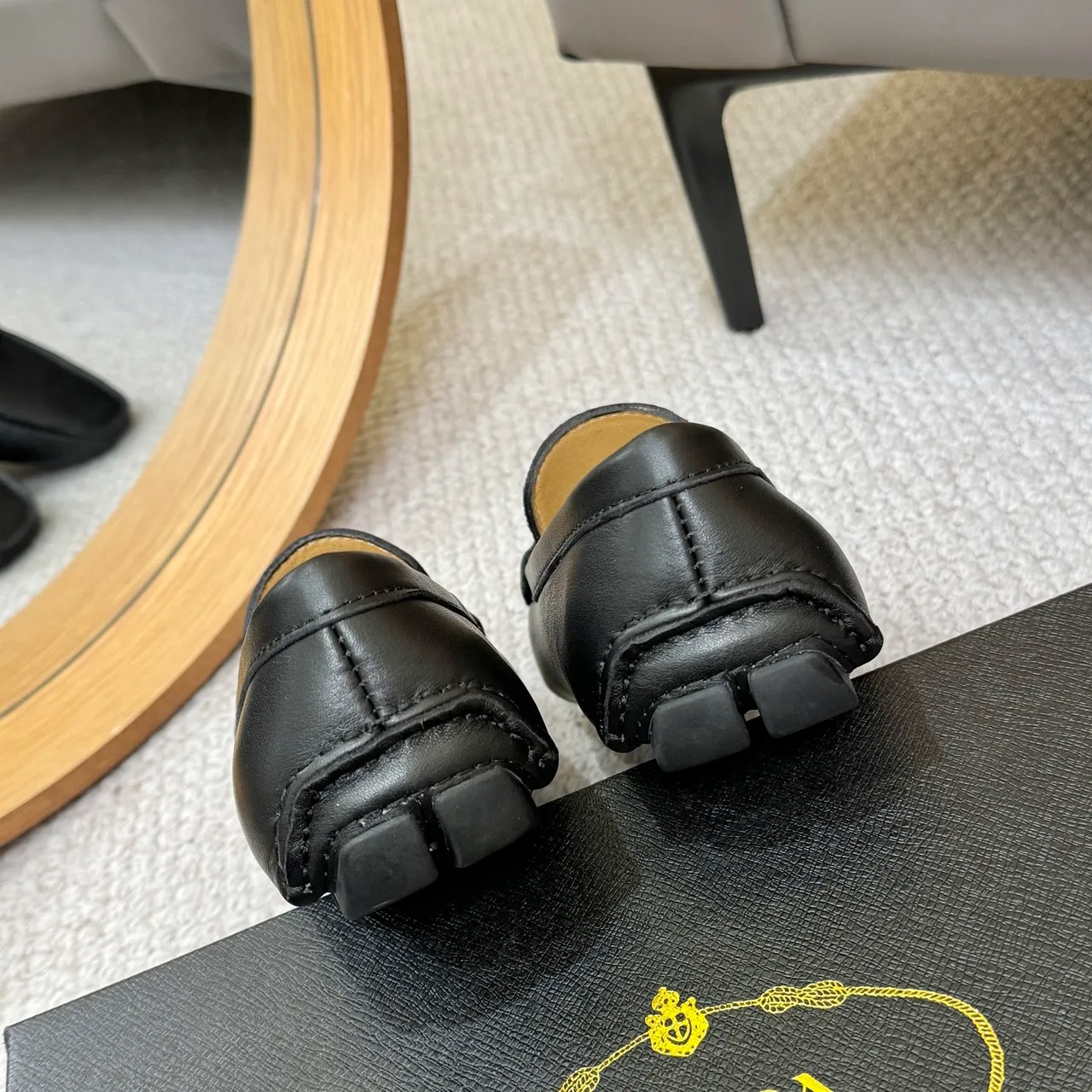 Prada Black Beige Leather Square Toe Loafer 9