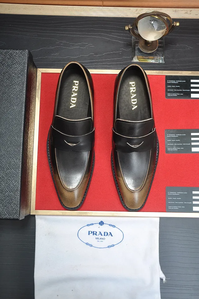 Prada Black Brown Penny Strap Two-Tone Leather Loafer 2