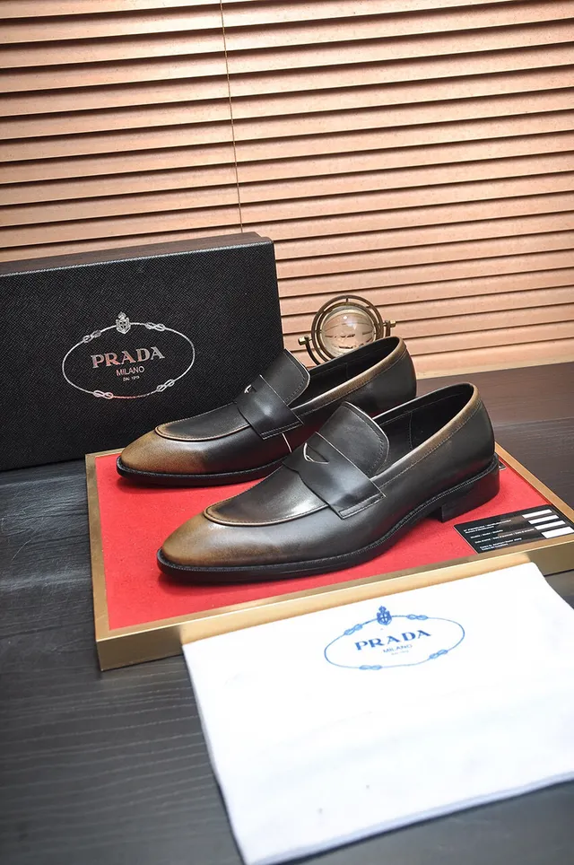 Prada Black Brown Penny Strap Two-Tone Leather Loafer 4