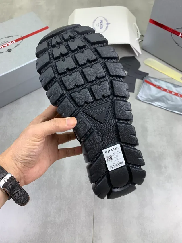 Prada Black Monochrome Mesh And Synthetic Overlay Chunky Sneakers 2