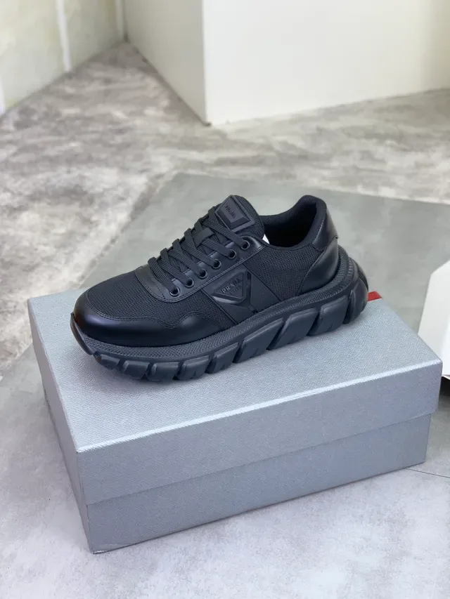 Prada Black Monochrome Mesh And Synthetic Overlay Chunky Sneakers 4