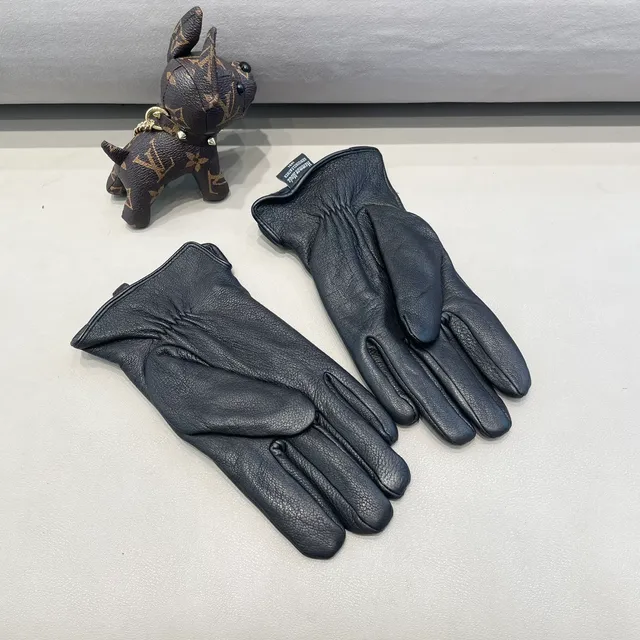 Prada Black Silver Pebbled Zigzag Topstitching Leather Gloves 5