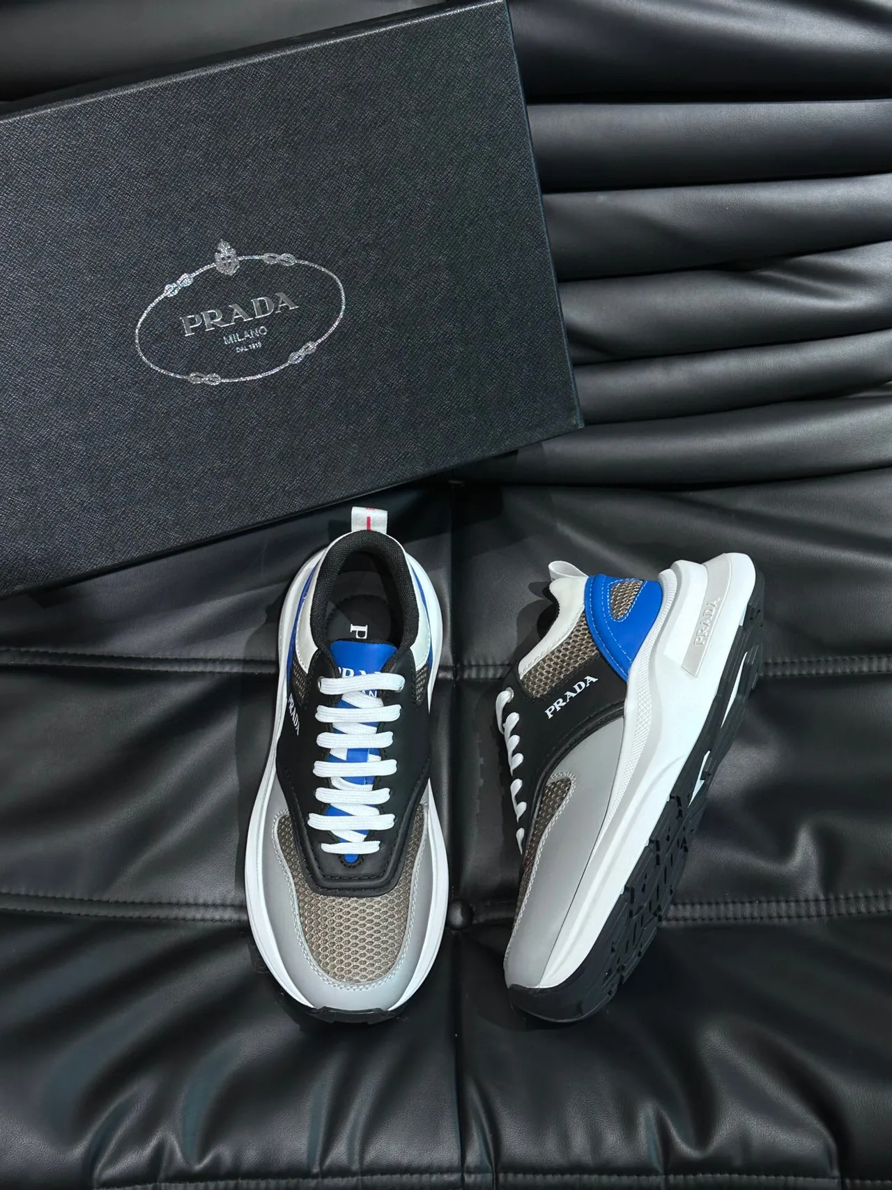 Prada Black White Layered Mixed-Material Upper Midsole Chunky Sneakers 2
