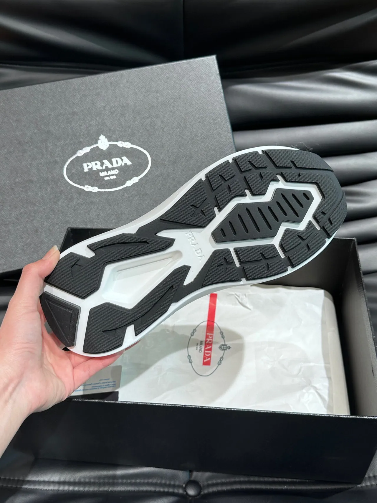 Prada Black White Layered Mixed-Material Upper Midsole Chunky Sneakers 9