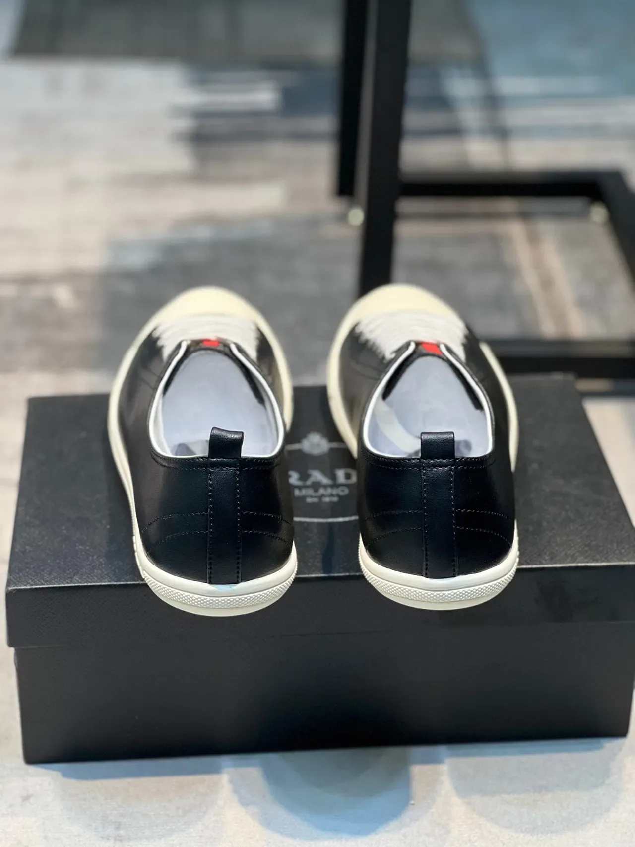 Prada Black White Leather Upper Contrast Toe Cap Lifestyle Sneakers 2