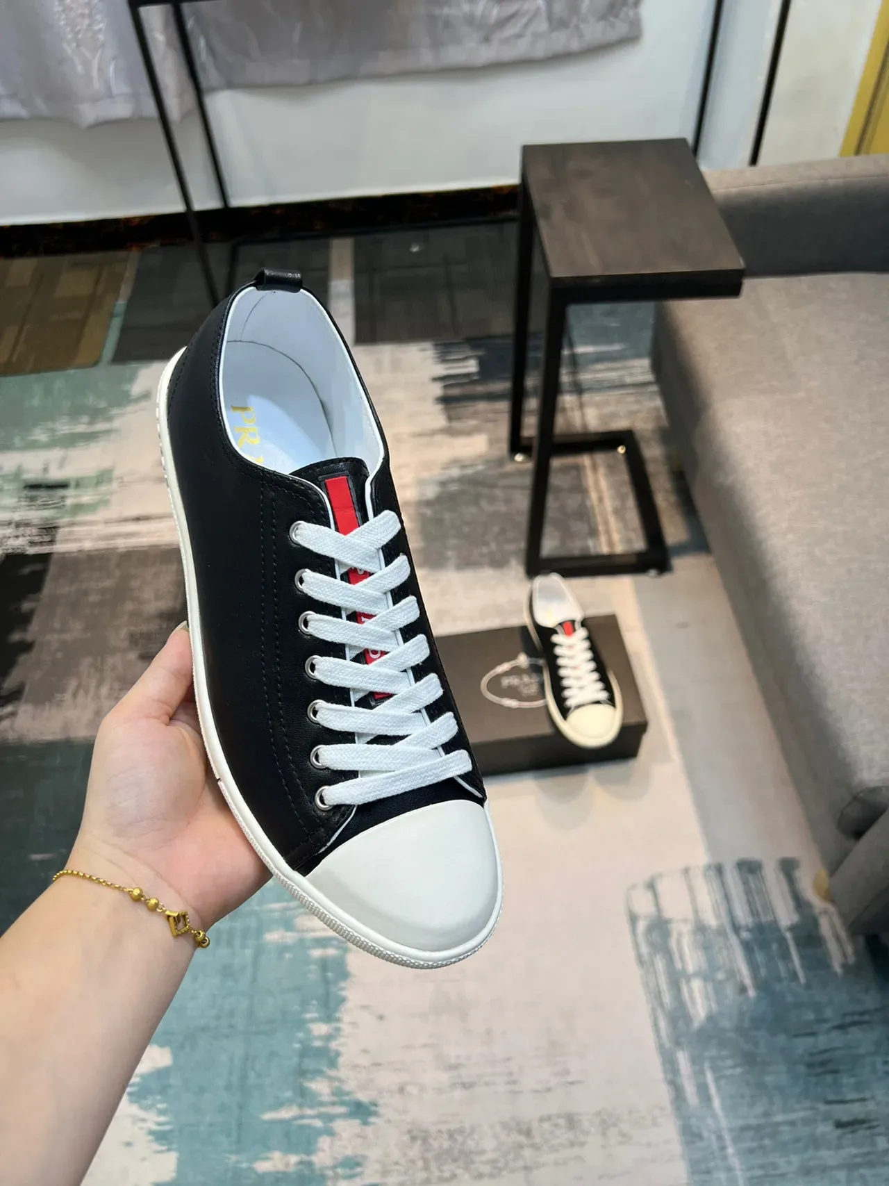 Prada Black White Leather Upper Contrast Toe Cap Lifestyle Sneakers 3