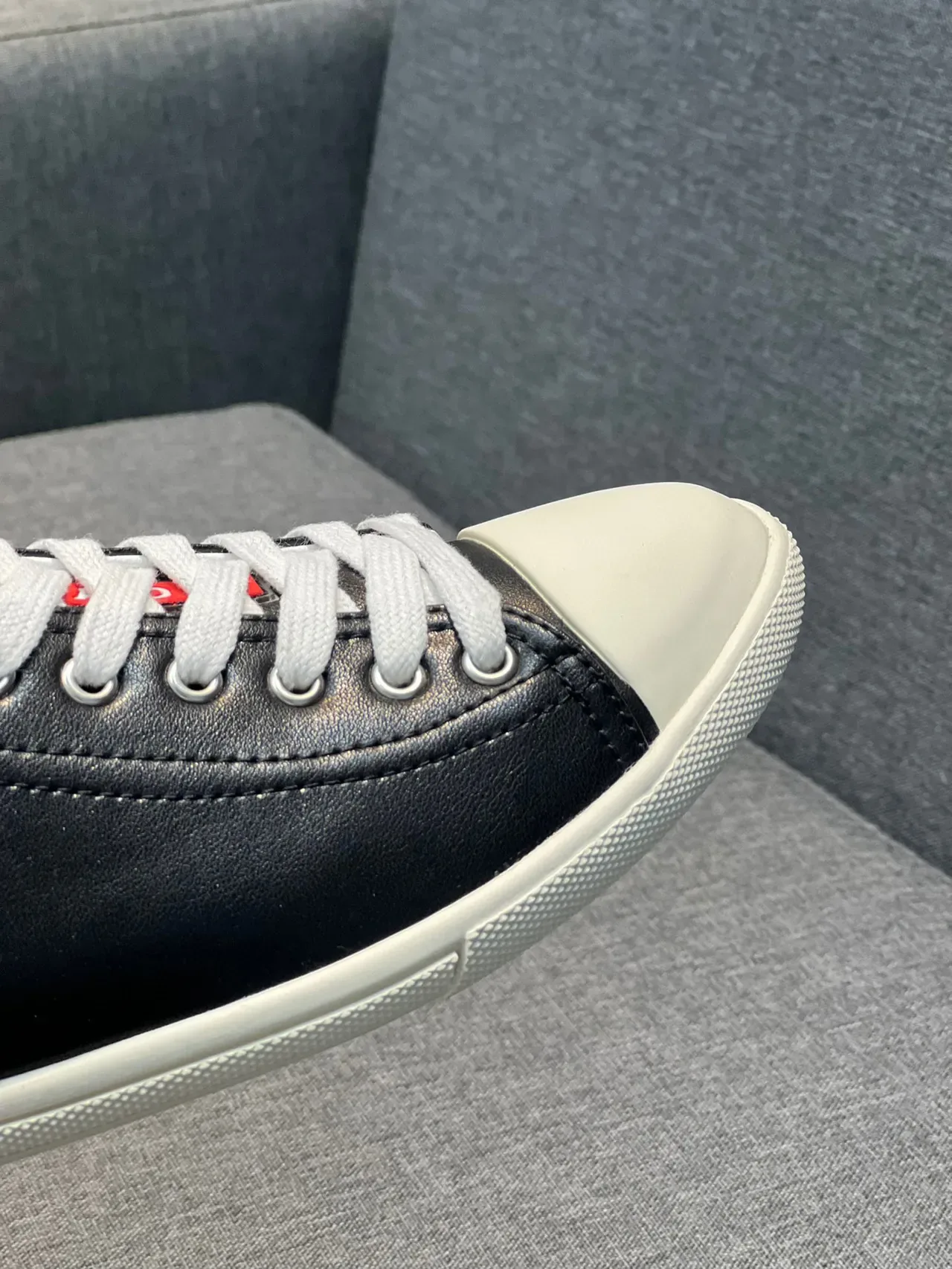 Prada Black White Leather Upper Contrast Toe Cap Lifestyle Sneakers 5
