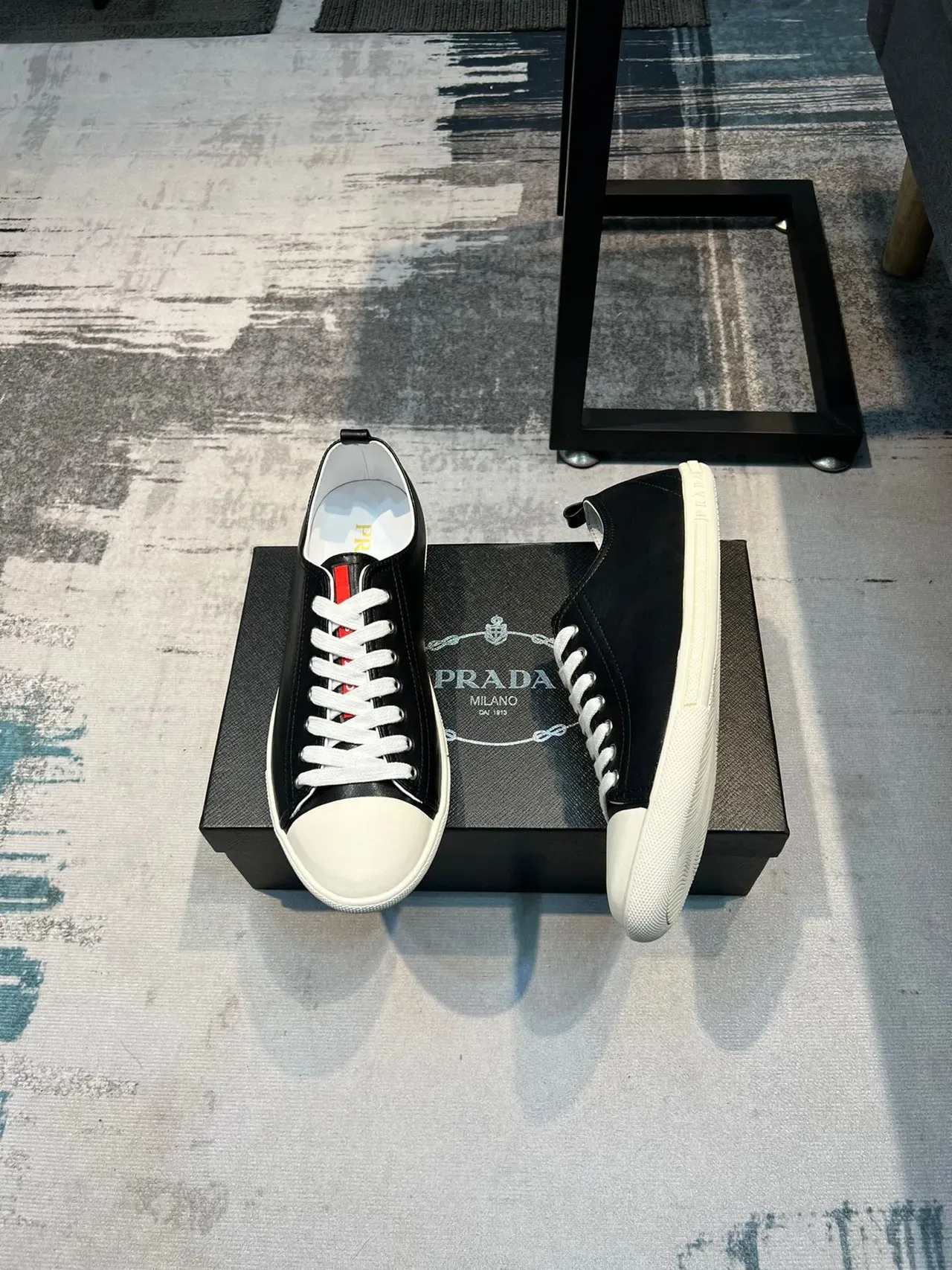 Prada Black White Leather Upper Contrast Toe Cap Lifestyle Sneakers 6