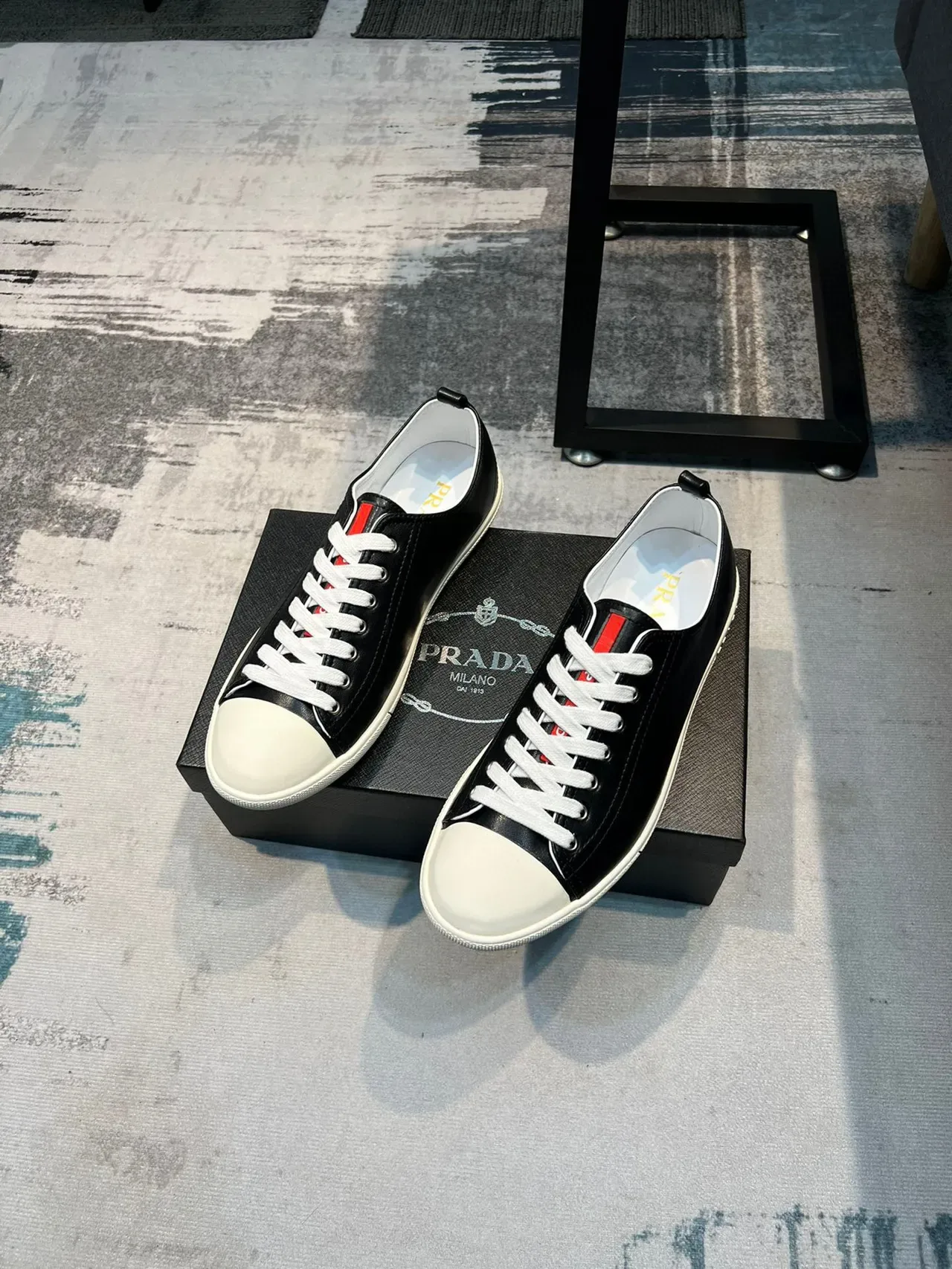 Prada Black White Leather Upper Contrast Toe Cap Lifestyle Sneakers 7