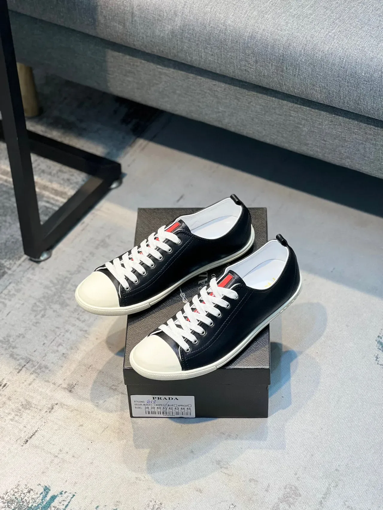 Prada Black White Leather Upper Contrast Toe Cap Lifestyle Sneakers 8