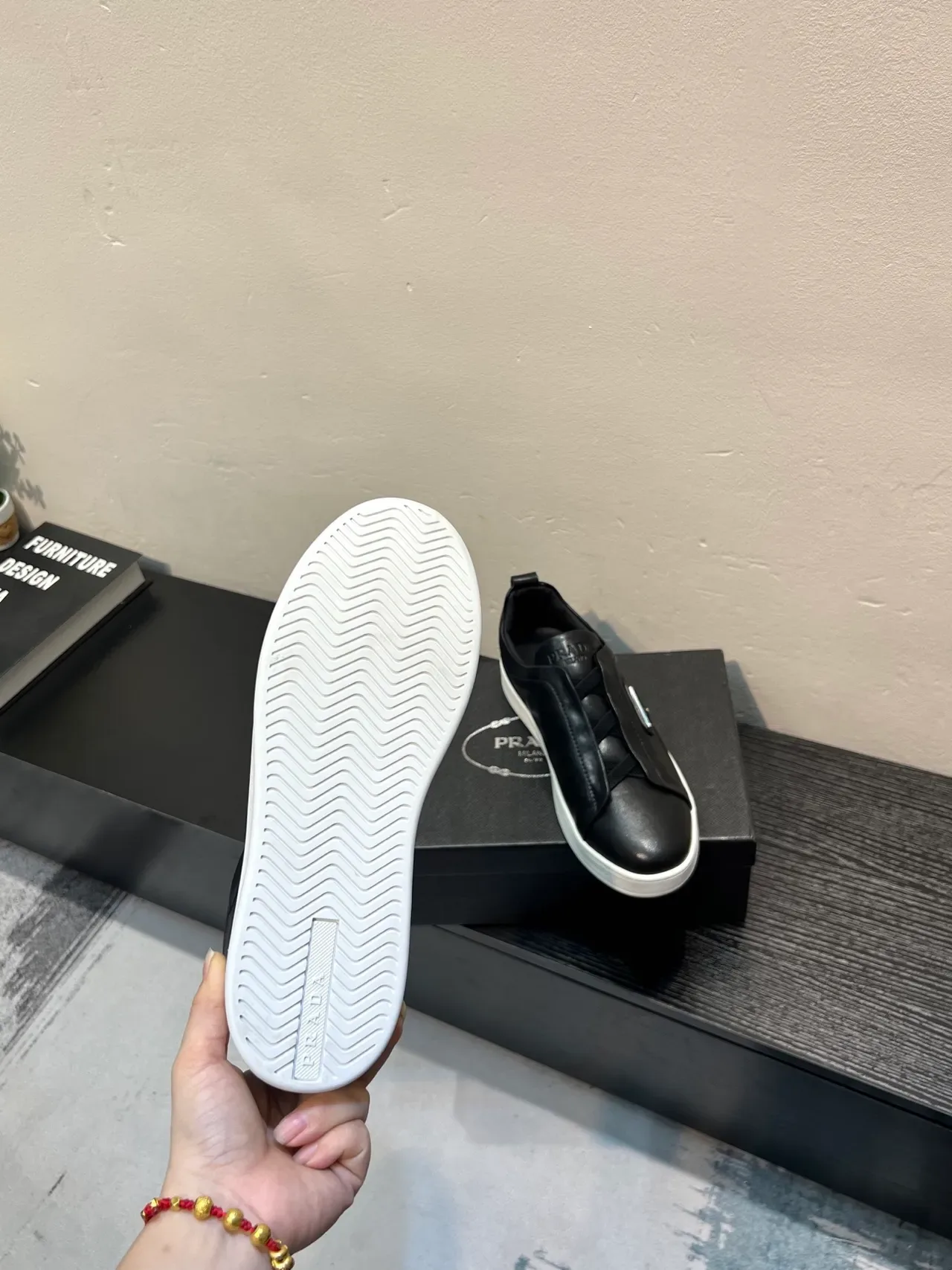 Prada Black White Slip-On Leather Upper Lifestyle Sneakers 8