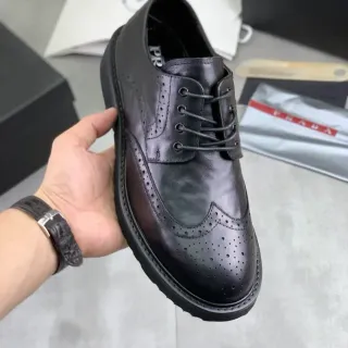 Prada Black Wingtip Perforated Detailing Brogue