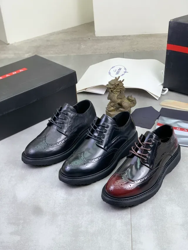 Prada Black Wingtip Perforated Detailing Brogue 2