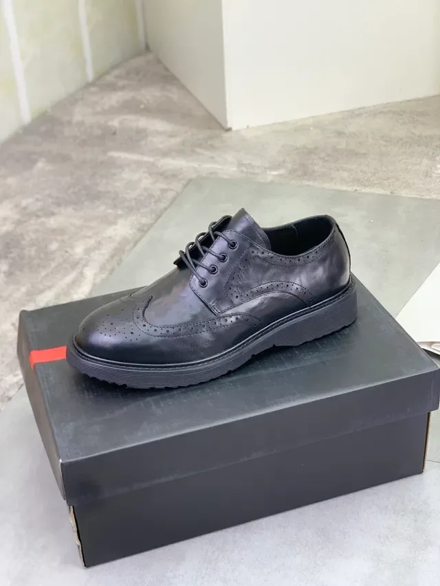 Prada Black Wingtip Perforated Detailing Brogue 4