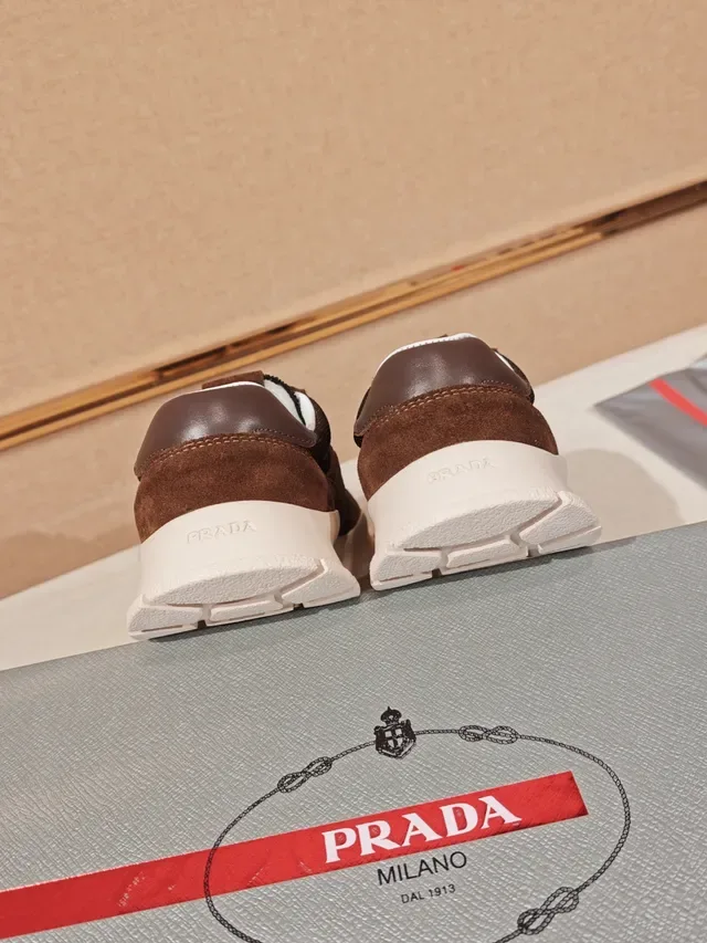 Prada Brown Suede and Mesh White Sole Lifestyle Sneaker 3