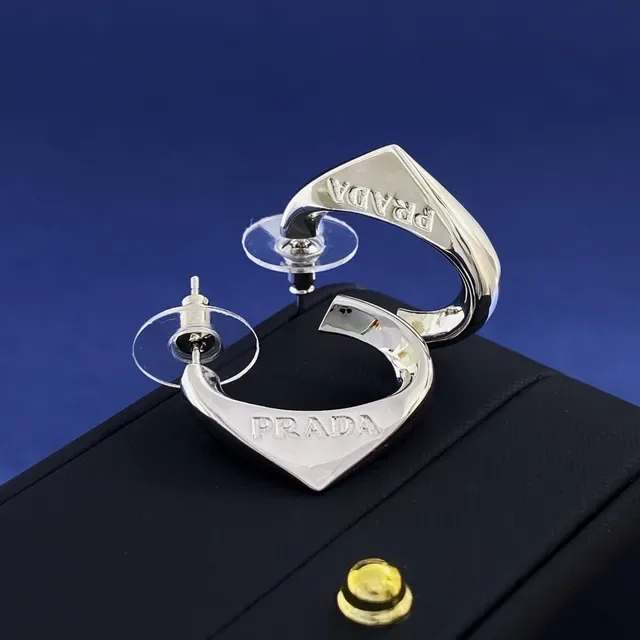 Prada C-Shaped Engraved Logo Silver-Tone Earrings 2