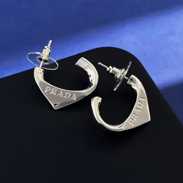 Prada C-Shaped Engraved Logo Silver-Tone Earrings 3