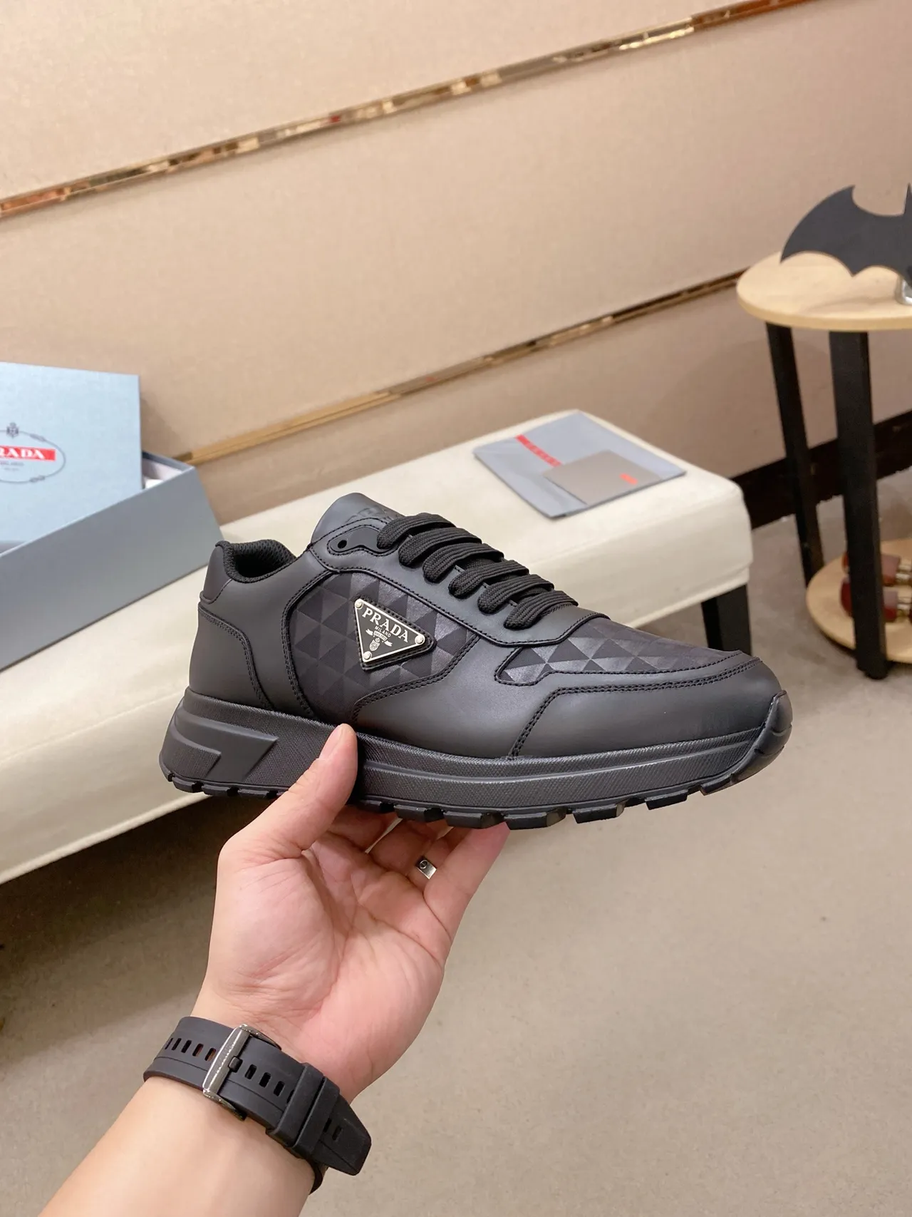 Prada Cloudbust All-Black Leather Lifestyle Sneaker 4